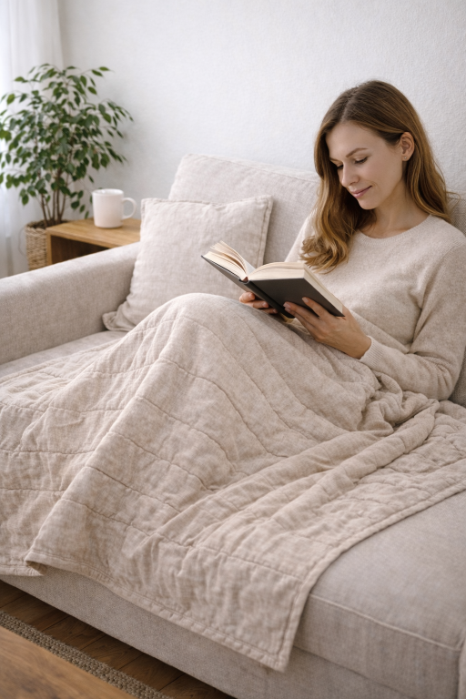 Lniana kołdra bezposzewkowa z falbanką 200x200cm - jasny róż (3)